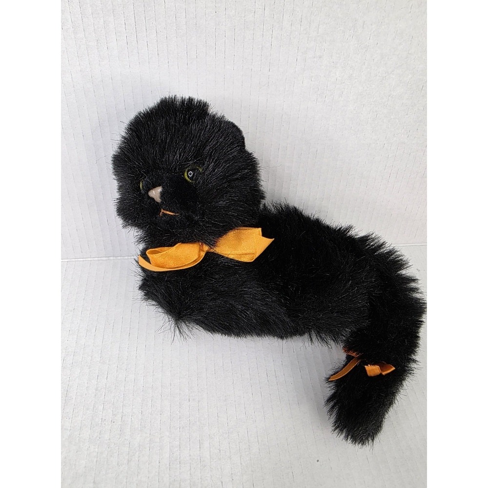 Fiesta Black Halloween Cat Plush With Orange Bows Jingle Bell‎ Tail